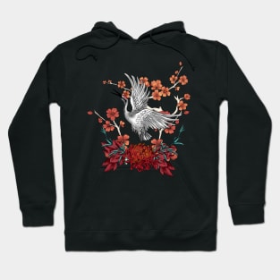 Beautiful crane with flowers Hoodie